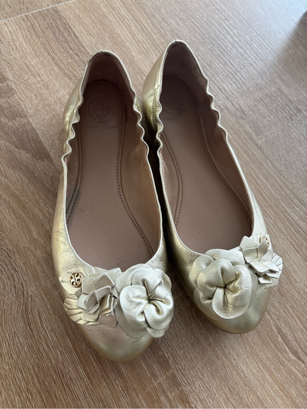Tory Burch Gold Flower Flats